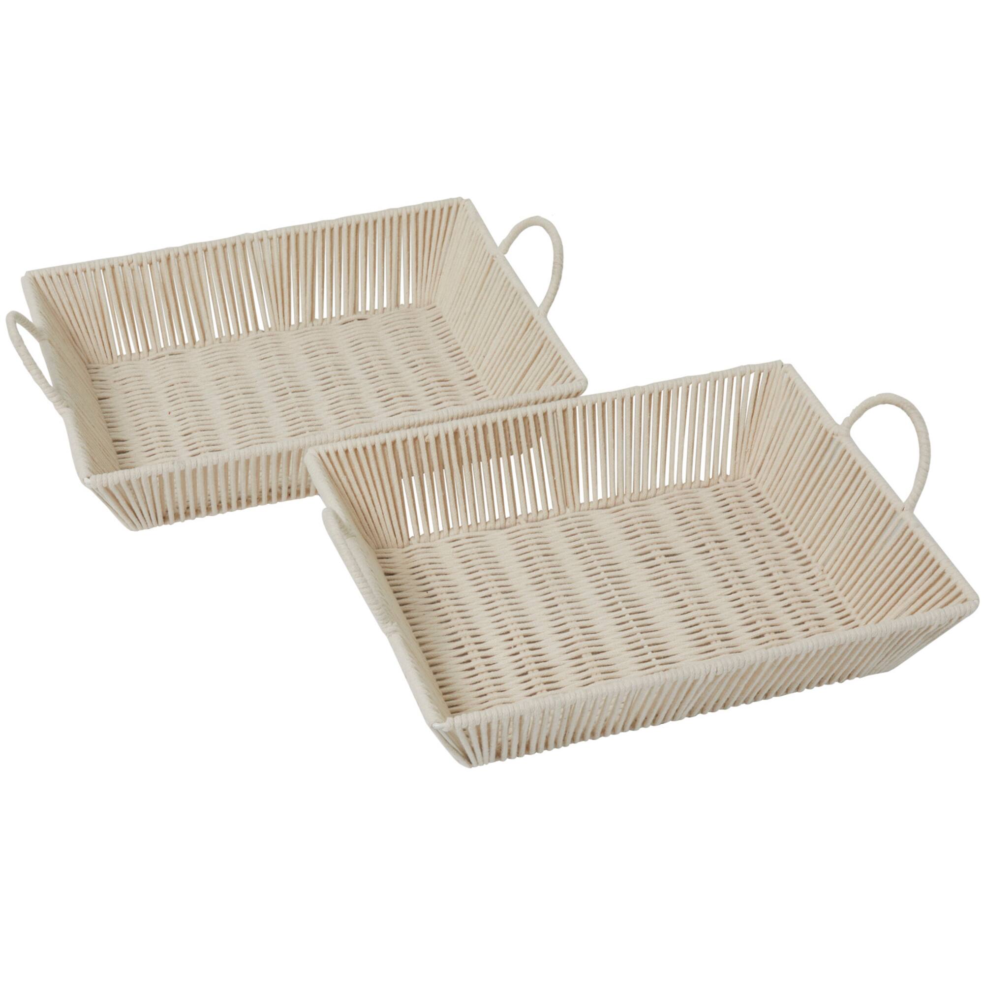 The Novogratz Cream Cotton Handmade Woven Storage Basket with Handles Set of 2 18", 17"